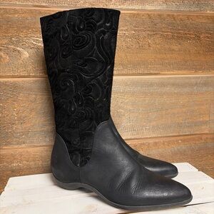 JOHN FLUEVOG Power Up Aspiration Mid Calf Flat Black Leather Boots 10.5